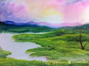 藝術(shù)品圖片:藝術(shù)家王征明油畫作品名稱《水意畫“霞光”》議價