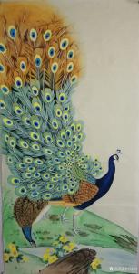 藝術(shù)品圖片:藝術(shù)家劉永紅國(guó)畫(huà)作品名稱(chēng)《工筆花鳥(niǎo)孔雀開(kāi)屏》議價(jià)