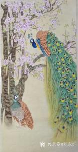 藝術(shù)品圖片:藝術(shù)家劉永紅國(guó)畫(huà)作品名稱(chēng)《工筆花鳥(niǎo)孔雀櫻花》議價(jià)