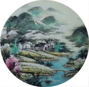 藝術(shù)品圖片:藝術(shù)家吳朝陽(yáng)國(guó)畫(huà)作品名稱(chēng)《山水畫(huà)世外桃源春》議價(jià)