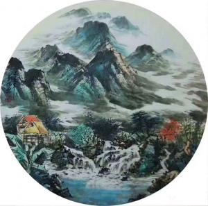 藝術(shù)品圖片:藝術(shù)家吳朝陽(yáng)國(guó)畫(huà)作品名稱(chēng)《山水畫(huà)世外桃源夏》議價(jià)