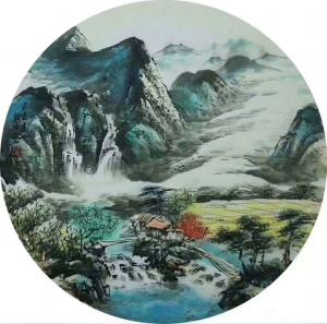 藝術(shù)品圖片:藝術(shù)家吳朝陽(yáng)國(guó)畫(huà)作品名稱(chēng)《山水畫(huà)世外桃源秋》議價(jià)