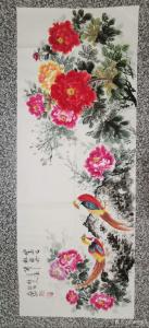 張恒久國畫作品-《山鳥唱紅牡丹開》