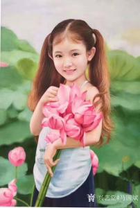 藝術(shù)品圖片:藝術(shù)家馬國斌油畫作品名稱《荷葉間的女孩》議價