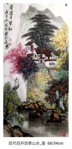 魏太兵國畫作品-《四季山水-春深十里紅》
