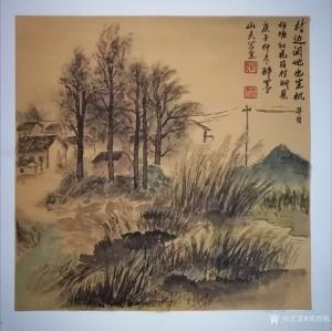 鄧烈根國畫作品-《山水-村邊閑地也生機》