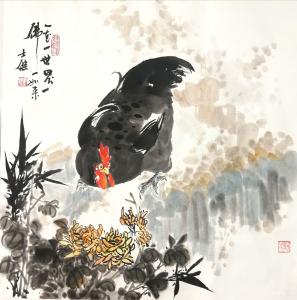 藝術(shù)品圖片:藝術(shù)家盧士杰國(guó)畫(huà)作品名稱《雞-一花一世界》價(jià)格1200.00 元
