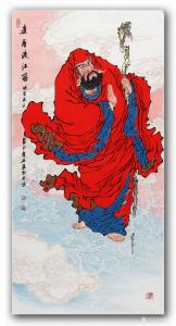 吳進海國畫作品-《達(dá)摩渡江圖》