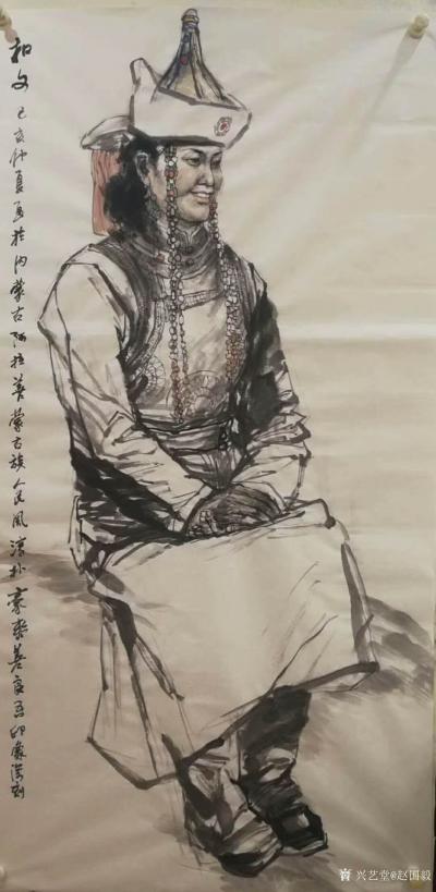 趙國(guó)毅日記-國(guó)畫(huà)人物畫(huà)《查干礎(chǔ)魯》《巴圖》《阿拉善的青年人》《扣文》尺寸4尺豎幅68X138【圖3】