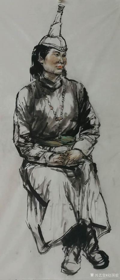 趙國(guó)毅日記-國(guó)畫(huà)人物畫(huà)《查干礎(chǔ)魯》《巴圖》《阿拉善的青年人》《扣文》尺寸4尺豎幅68X138【圖5】
