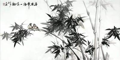 盧士杰日記-國畫花鳥竹子系列作品《平安幸福一家親》《竹報平安》尺寸四尺橫幅68X138cm,【圖1】