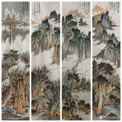 陳宏洲日記-國(guó)畫山水畫春夏秋冬四條屏《春水滿四澤》《夏云多奇峰》《秋月?lián)P明暉》《冬嶺秀寒松》【圖1】