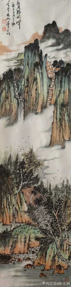 陳宏洲日記-國(guó)畫山水畫春夏秋冬四條屏《春水滿四澤》《夏云多奇峰》《秋月?lián)P明暉》《冬嶺秀寒松》【圖4】